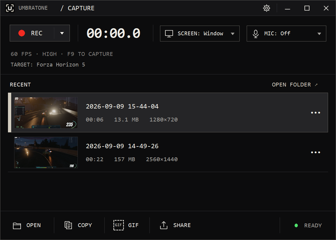 The UMBRATONE Capture recording app